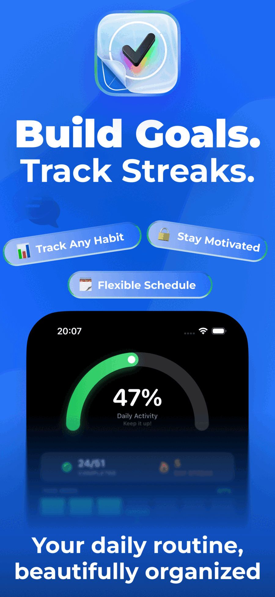 Habit Tracker Atomic Streaks dashboard with Daily Activity ring and flexible habit scheduling