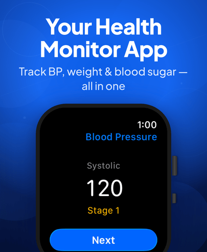 Glucose and Blood Sugar Track Apple Watch blood pressure entry showing the systolic value