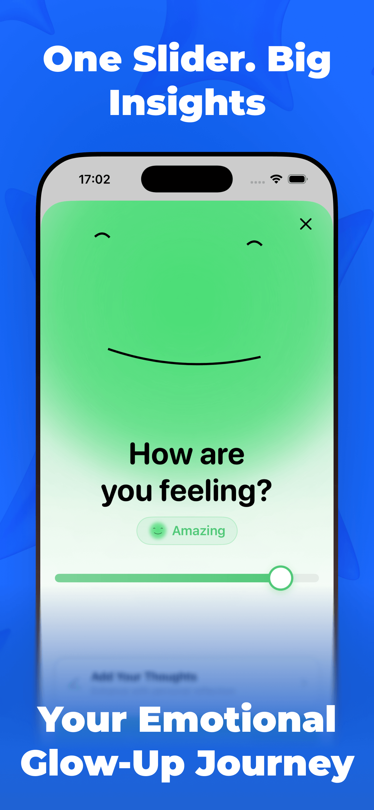 Mood tracker slider asking How are you feeling with emoji-based emotional scale