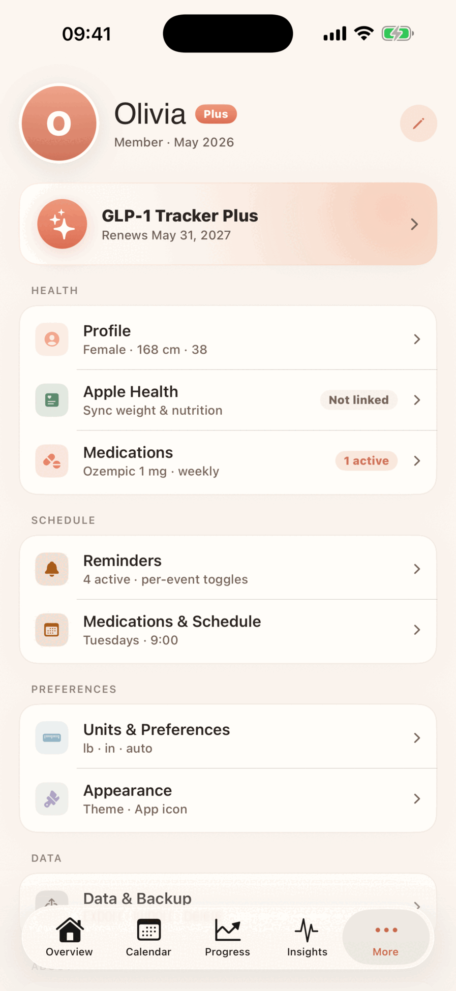 GLP-1 Tracker weekly shot calendar with scheduled and completed injections