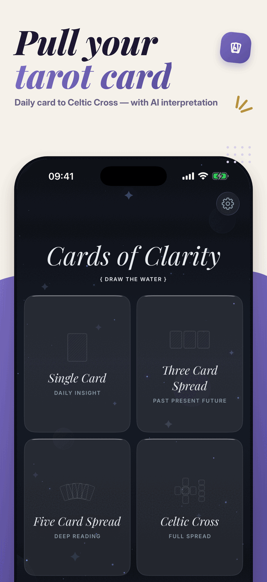 Mystic tarot card reading with daily card and Celtic Cross interpretation options
