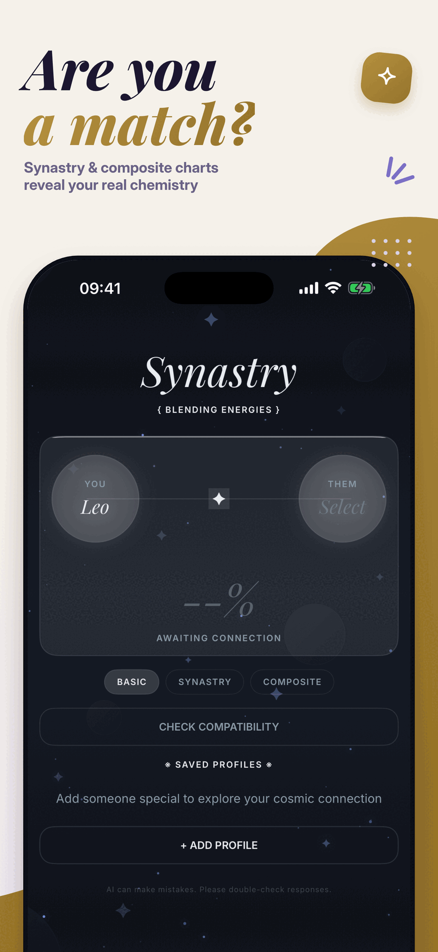 Mystic compatibility and synastry screen for relationship astrology analysis