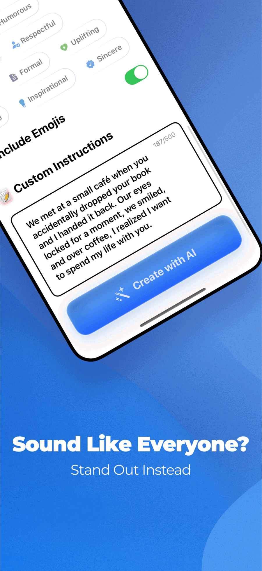 Custom Instructions feature to add personal stories and make messages unique